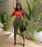 Milk Silk Top Print Pit Pants Set