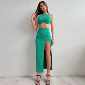 vest slim slit long skirt suit