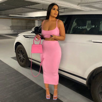 Solid Color Sling Wrap Midi Dress Two-Piece Set Solid Color Sling Wrap Midi Dress Two-Piece Set