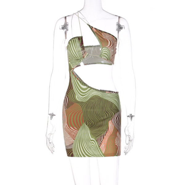 Fashion Print Sexy Fitted Sling Sling Hollow Dress