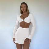 Long Sleeve Cutout T-Shirt Irregular Skirt Two Piece Fashion Set