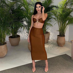 Fashionable and sexy solid color suspenders navel-length slim dress suit