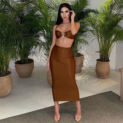 Fashionable and sexy solid color suspenders navel-length slim dress suit