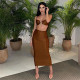 Fashionable and sexy solid color suspenders navel-length slim dress suit