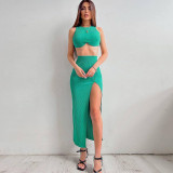 vest slim slit long skirt suit