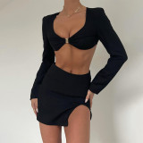 Long Sleeve Cutout T-Shirt Irregular Skirt Two Piece Fashion Set