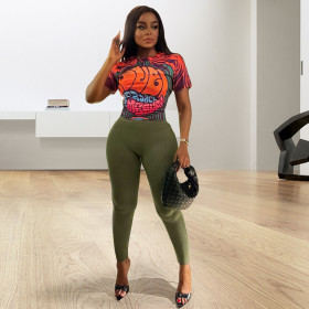 Milk Silk Top Print Pit Pants Set