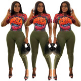 Milk Silk Top Print Pit Pants Set