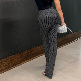 Solid Color Foil Stamping Thread Slim Fit High Waist Casual Trousers
