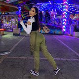 Casual Side Pocket Button Ribbon Pencil Trousers
