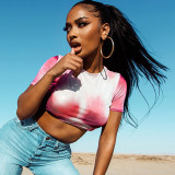 Sexy Color Contrast Printed Cropped Top T-Shirt Women