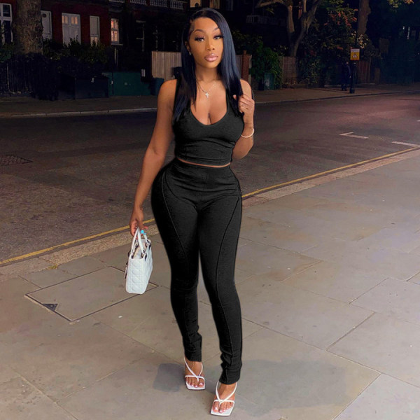 U-neck vest high-waisted reverse wear casual trousers trousers suit