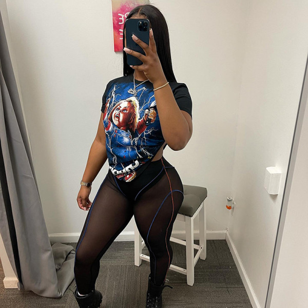 Printed Letters Cartoon T-shirt Short Sleeve T-Shirt