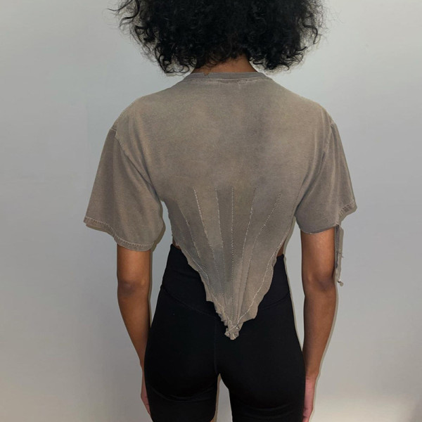 Digital printing irregular low-cut street hipster slim casual top