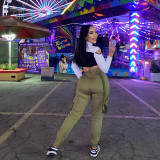 Casual Side Pocket Button Ribbon Pencil Trousers
