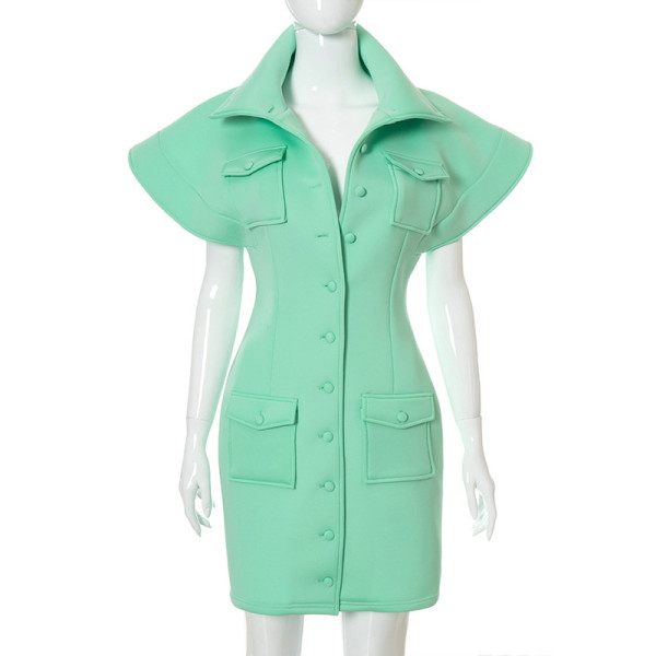 Stand collar air cotton temperament slim coat dress
