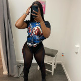 Printed Letters Cartoon T-shirt Short Sleeve T-Shirt