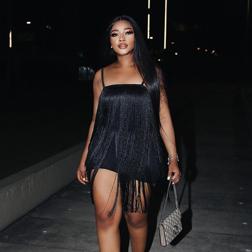 Fashion Long Beard Fringe Slip Dress