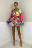 Printed Cardigan Top Casual Shorts Two Piece Set