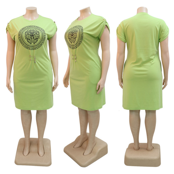Fashion Round Neck Short Sleeve Loose Dress Large Size