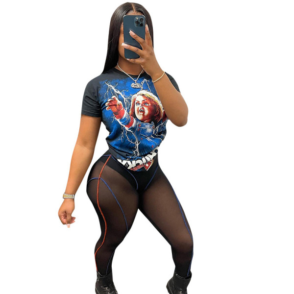 Printed Letters Cartoon T-shirt Short Sleeve T-Shirt