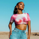 Sexy Color Contrast Printed Cropped Top T-Shirt Women