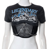 Loose Digital Print Athleisure Cropped T-Shirt