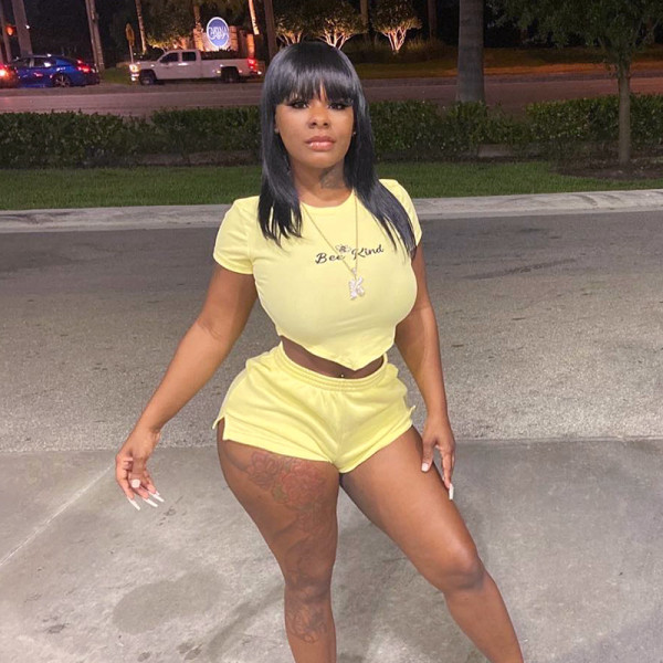 Open Waist Athleisure Letter Embroidered T-Shirt High Waist Shorts Set