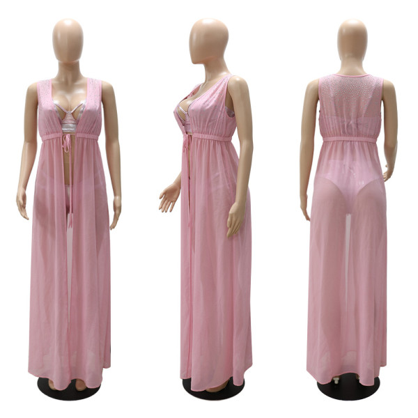 Lingerie panties + hot drill cape sexy three-piece summer swimsuit
