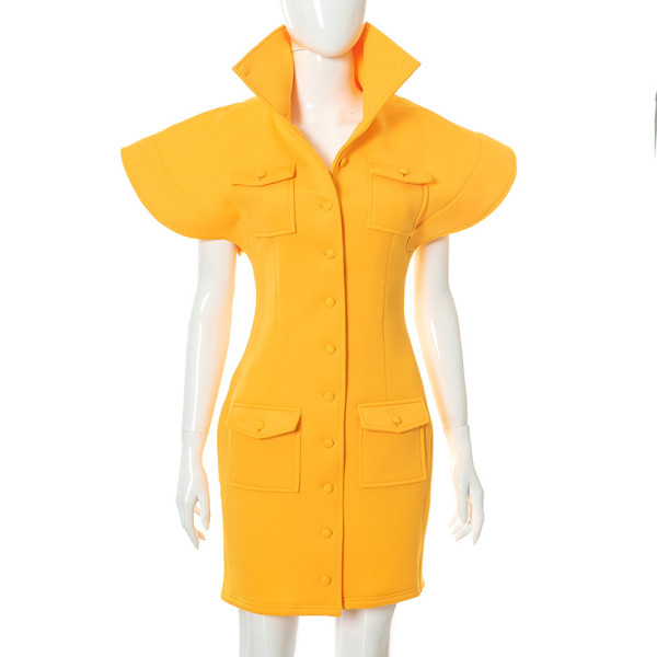 Stand collar air cotton temperament slim coat dress