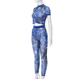 Crew Neck T-Shirt Sexy Cutout Perspective Pants Set