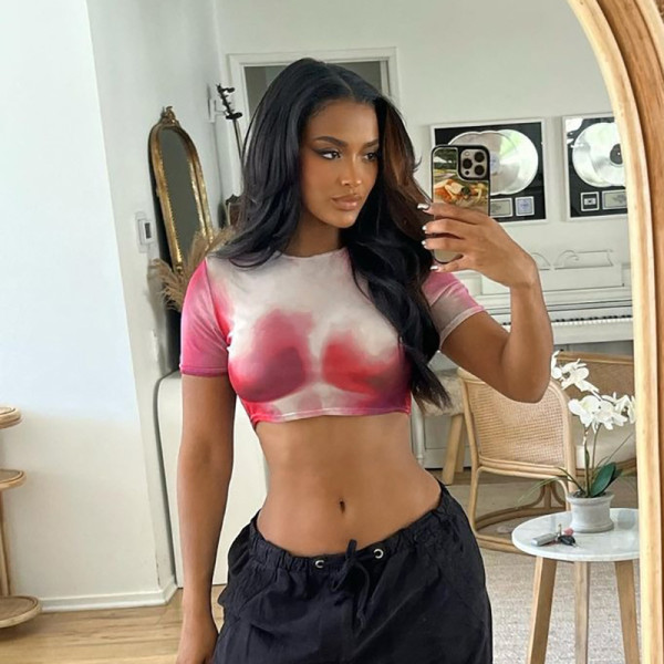 Sexy Color Contrast Printed Cropped Top T-Shirt Women