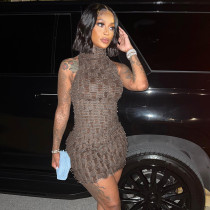 Special Fabric High Neck Sleeveless Hip Wrap Slim Dress Special Fabric High Neck Sleeveless Hip Wrap Slim Dress