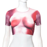 Sexy Color Contrast Printed Cropped Top T-Shirt Women