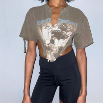Digital printing irregular low-cut street hipster slim casual top Digital printing irregular low-cut street hipster slim casual top