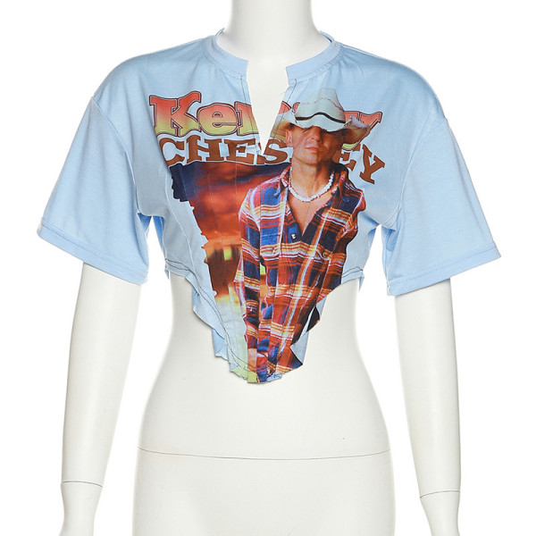 Digital printing irregular low-cut street hipster slim casual top