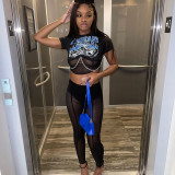 Loose Digital Print Athleisure Cropped T-Shirt
