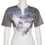 Digital printing irregular low-cut street hipster slim casual top