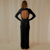 sexy open back long sleeve long dress