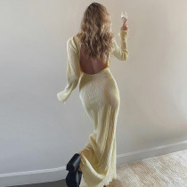 sexy open back long sleeve long dress