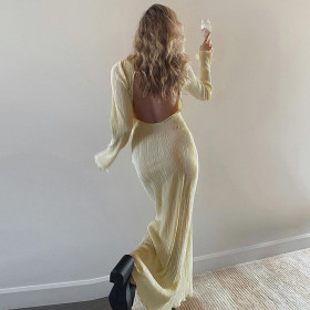 sexy open back long sleeve long dress