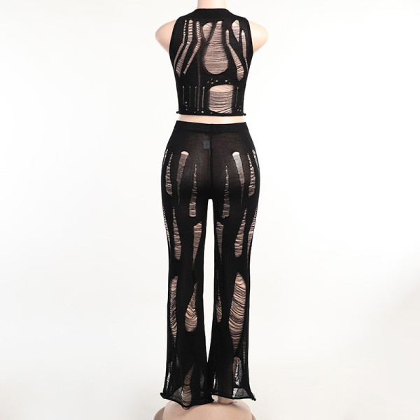 Knitted cutout vest trousers set