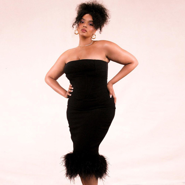 Feather Skinny Sexy Tube Top Dress