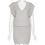 Sexy low-cut short-sleeved slim top high waist bag hip skirt suit
