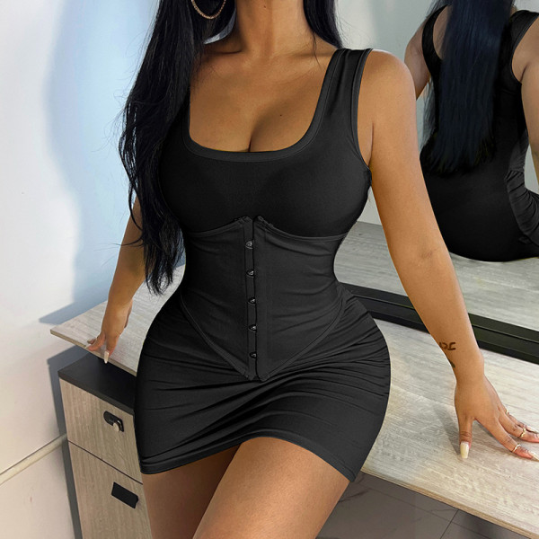 Knit Square Neck Vest Tunic Short Dress