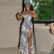 Fashion sense hot girl halter neck open back temperament slit dress