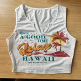 Ladies Casual Babes California Resort Style Coconut Print Irregular Crop Tank Top