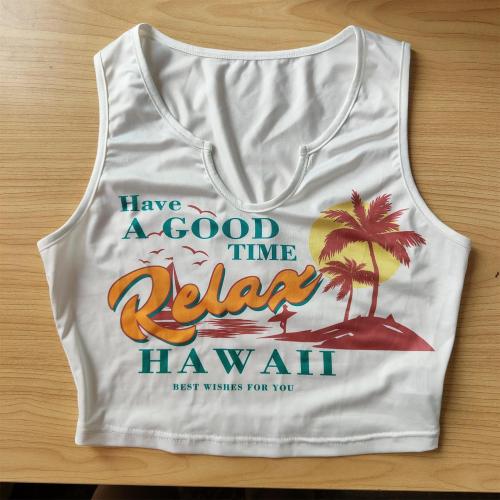 Ladies Casual Babes California Resort Style Coconut Print Irregular Crop Tank Top