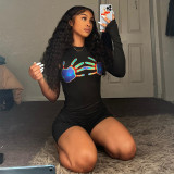 Fashion and creative printing round neck sleeveless slim fit hip one-piece casual pants