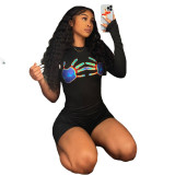 Fashion and creative printing round neck sleeveless slim fit hip one-piece casual pants